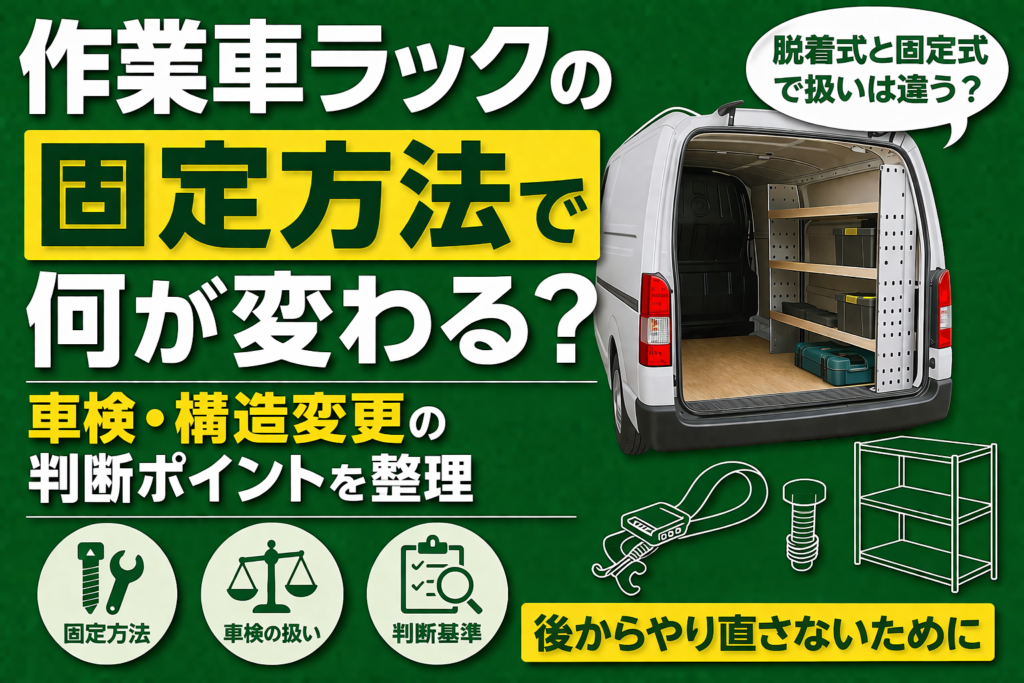 作業車ラックの固定方法で何が変わるか、車検や構造変更の判断ポイントを解説するアイキャッチ画像